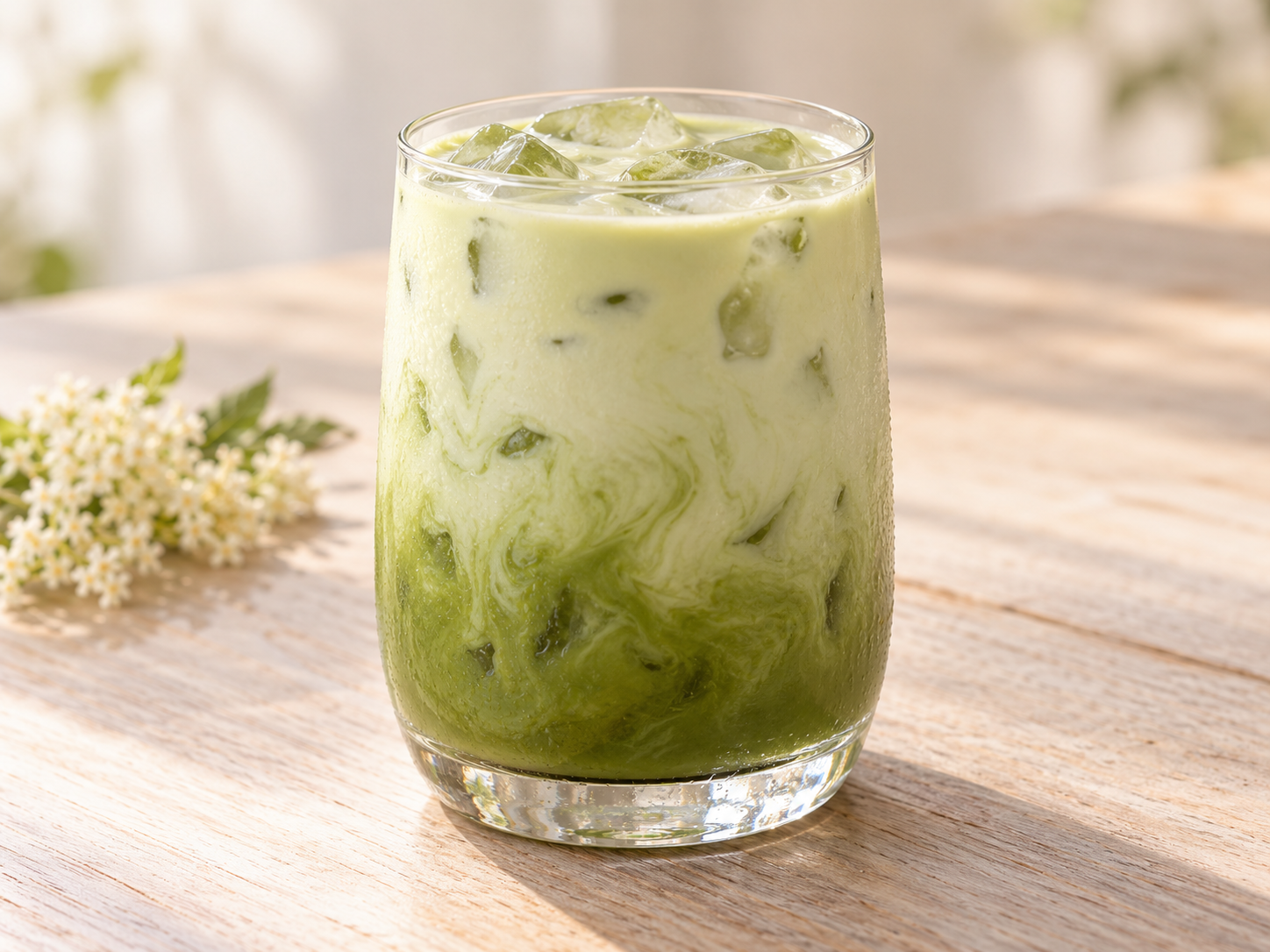Ľadové matcha latte s bazovým sirupom (1)